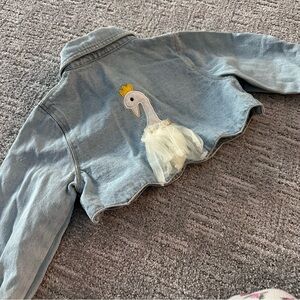 Kids Denim Jacket with Swan Design
